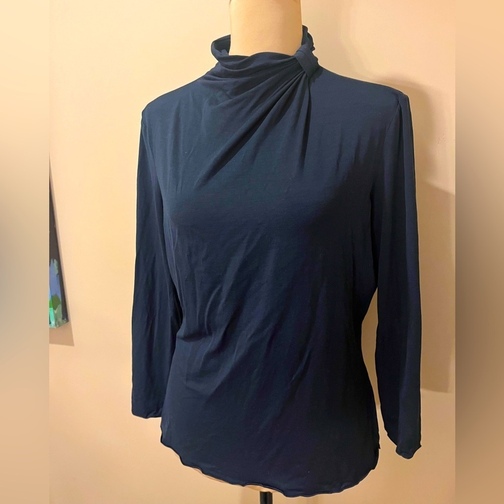 Armani Collezioni Midnight High Neck Draped Blouse, size 12